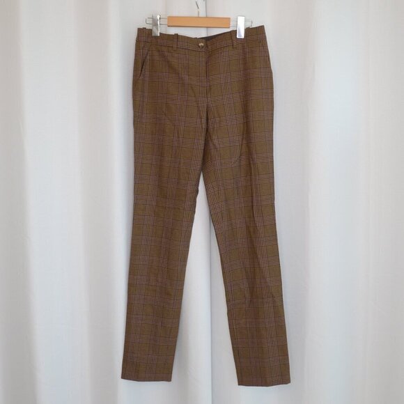 Michael Kors Runway Collection Italian Wool Brown Plaid Straight Leg Pants Sz 4 - Picture 2 of 9